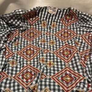 Savanna Jane Black and White Casual Button Down Shirt with Southwestern Flair